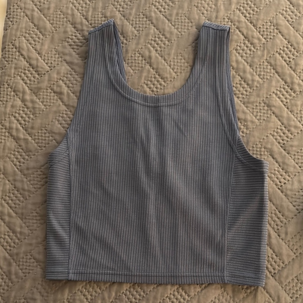 Lululemon Athletica Bluish Gray Ribbed Crop Tank Top